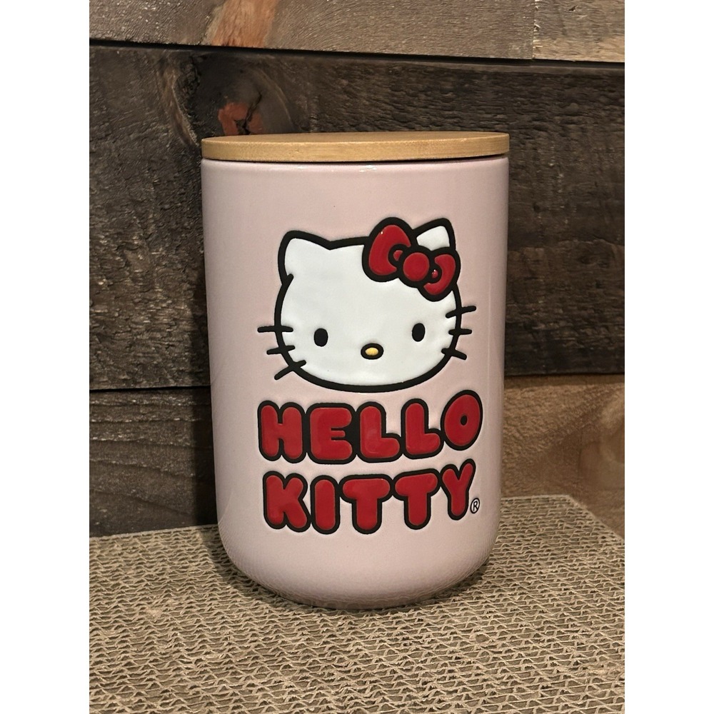 New Pink "Hello Kitty" Canister Jar with‎ Wood Lid